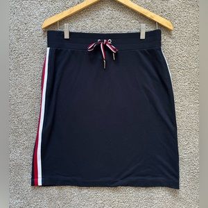 Tommy Hilfiger Navy Blue & Red Striped Jersey Drawstring Skirt Size Medi…